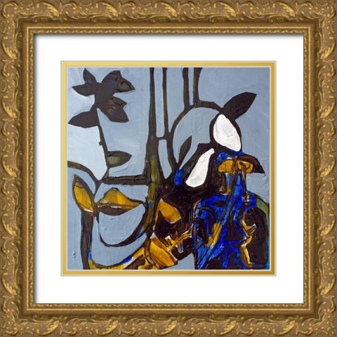 Blue I Gold Ornate Wood Framed Art Print with Double Matting by Ferrell, Erin McGee