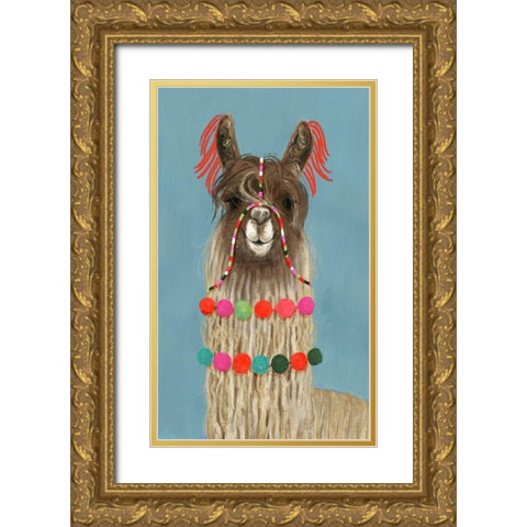 Adorned Llama IV Gold Ornate Wood Framed Art Print with Double Matting by Borges, Victoria