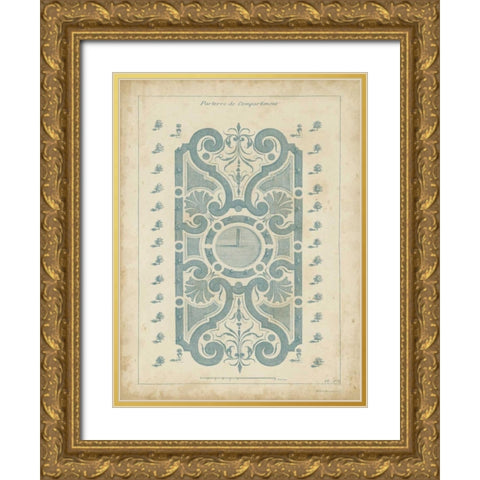 Garden Design in Blue I Gold Ornate Wood Framed Art Print with Double Matting by d Argenville, DeZallier