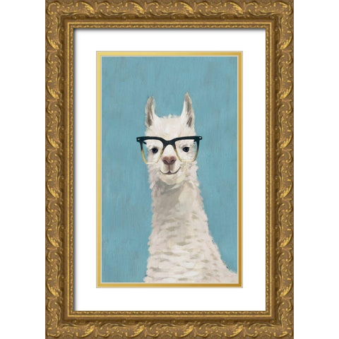 Llama Specs II Gold Ornate Wood Framed Art Print with Double Matting by Borges, Victoria