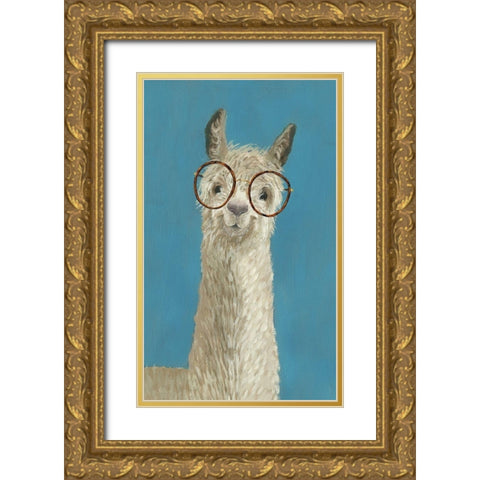 Llama Specs III Gold Ornate Wood Framed Art Print with Double Matting by Borges, Victoria