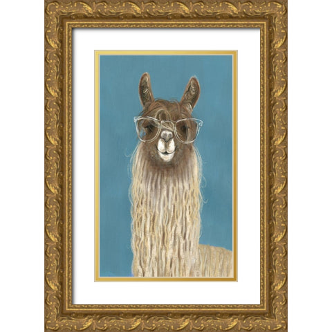 Llama Specs IV Gold Ornate Wood Framed Art Print with Double Matting by Borges, Victoria