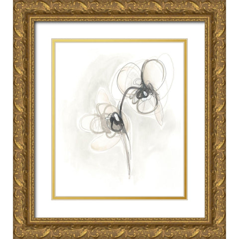 Neutral Floral Gesture I Gold Ornate Wood Framed Art Print with Double Matting by Vess, June Erica
