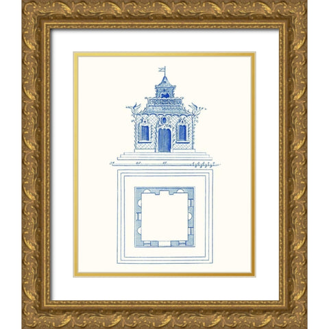 Pagoda Design I Gold Ornate Wood Framed Art Print with Double Matting by Vision Studio