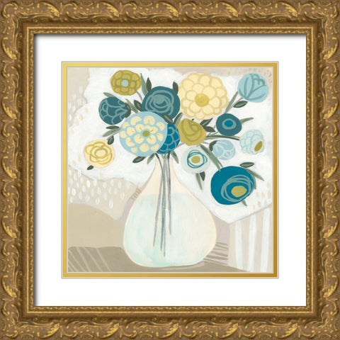Blue Bohemian Bouquet I Gold Ornate Wood Framed Art Print with Double Matting by Vess, June Erica