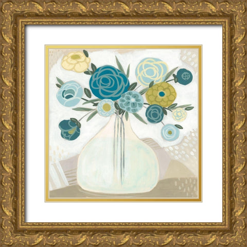 Blue Bohemian Bouquet II Gold Ornate Wood Framed Art Print with Double Matting by Vess, June Erica