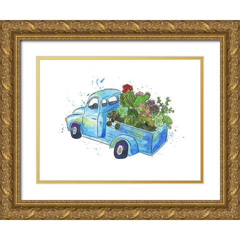 Flower Truck I Gold Ornate Wood Framed Art Print with Double Matting by McGuire, Catherine
