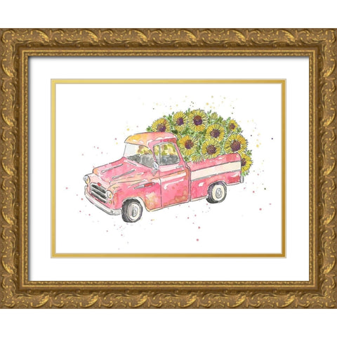 Flower Truck III Gold Ornate Wood Framed Art Print with Double Matting by McGuire, Catherine