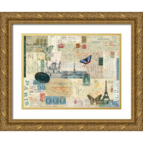 Postcards of Paris I Gold Ornate Wood Framed Art Print with Double Matting by Lloyd, Sandy