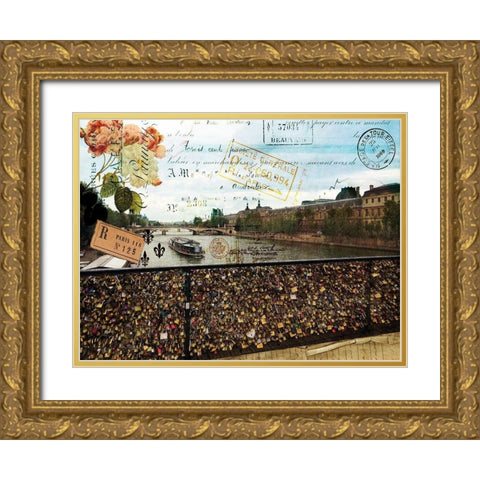 Postcards of Paris VIII Gold Ornate Wood Framed Art Print with Double Matting by Lloyd, Sandy