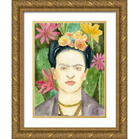 Frida Kahlo I Gold Ornate Wood Framed Art Print with Double Matting by Wang, Melissa