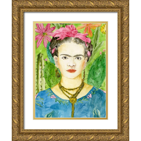 Frida Kahlo II Gold Ornate Wood Framed Art Print with Double Matting by Wang, Melissa