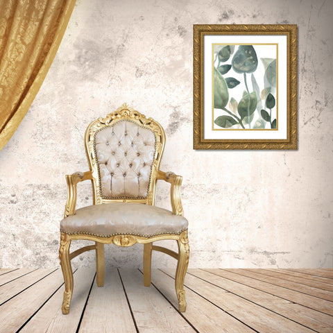 Water Leaves I Gold Ornate Wood Framed Art Print with Double Matting by Vess, June Erica