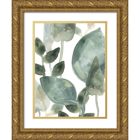 Water Leaves II Gold Ornate Wood Framed Art Print with Double Matting by Vess, June Erica