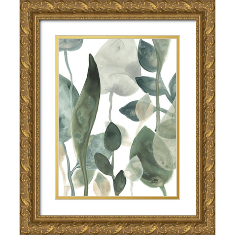 Water Leaves III Gold Ornate Wood Framed Art Print with Double Matting by Vess, June Erica