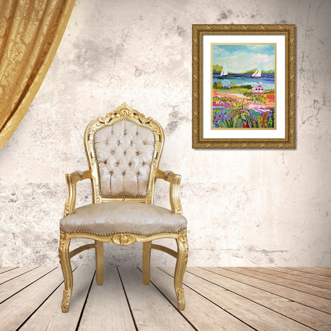 Two Sailboats and Cottage I Gold Ornate Wood Framed Art Print with Double Matting by Fields, Karen