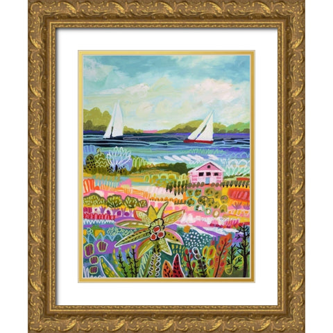 Two Sailboats and Cottage I Gold Ornate Wood Framed Art Print with Double Matting by Fields, Karen