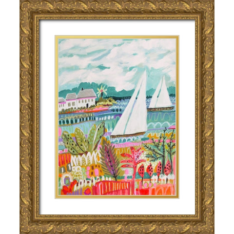 Two Sailboats and Cottage II Gold Ornate Wood Framed Art Print with Double Matting by Fields, Karen