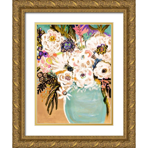 Summer Flowers in a Vase I Gold Ornate Wood Framed Art Print with Double Matting by Fields, Karen