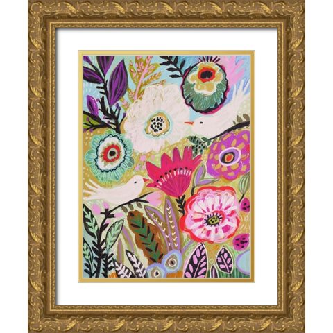 Garden Birds I Gold Ornate Wood Framed Art Print with Double Matting by Fields, Karen