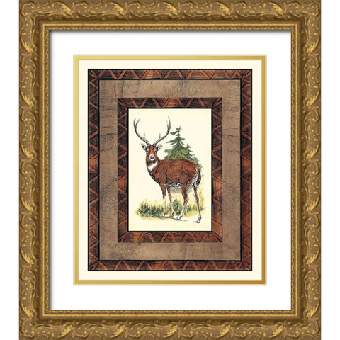 Rustic Deer Gold Ornate Wood Framed Art Print with Double Matting by Vision Studio