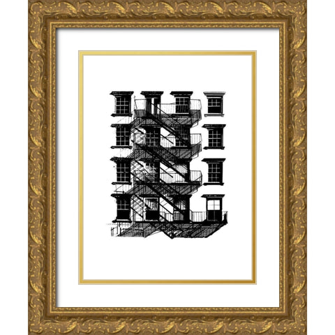 NYC in Pure B and W IX Gold Ornate Wood Framed Art Print with Double Matting by Pica, Jeff