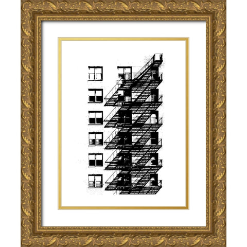NYC in Pure B and W X Gold Ornate Wood Framed Art Print with Double Matting by Pica, Jeff