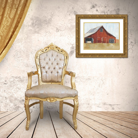 Rustic Red Barn I Gold Ornate Wood Framed Art Print with Double Matting by Harper, Ethan