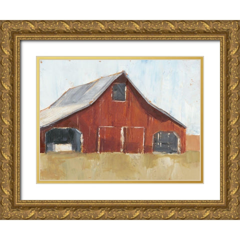 Rustic Red Barn I Gold Ornate Wood Framed Art Print with Double Matting by Harper, Ethan