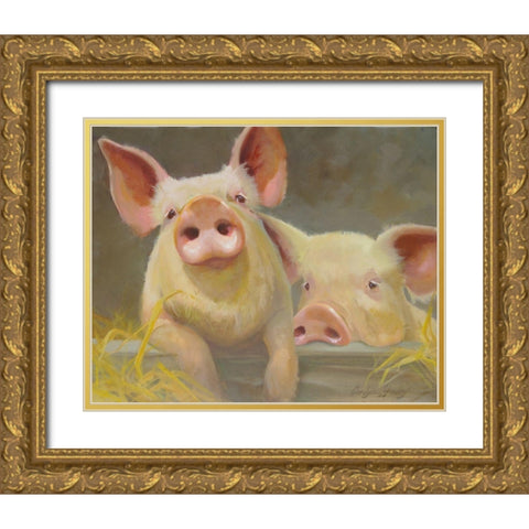 Life as a Pig II Gold Ornate Wood Framed Art Print with Double Matting by Hawley, Carolyne