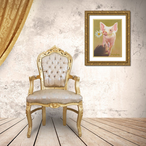 Life as a Pig IV Gold Ornate Wood Framed Art Print with Double Matting by Hawley, Carolyne