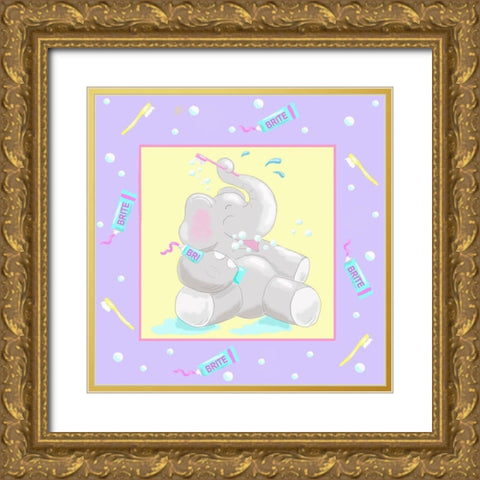 Baby Elephant Bath I Gold Ornate Wood Framed Art Print with Double Matting by Reynolds, Jade