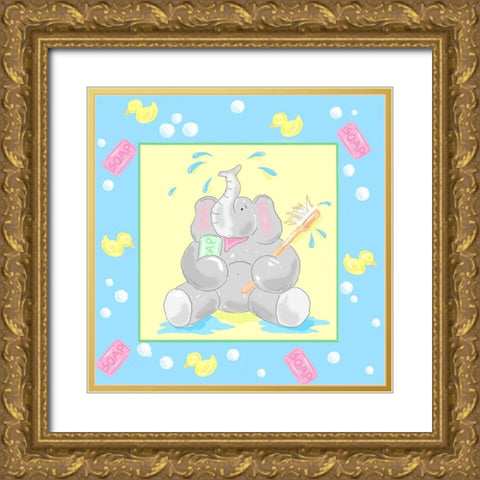 Baby Elephant Bath II Gold Ornate Wood Framed Art Print with Double Matting by Reynolds, Jade