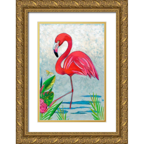 Custom Vivid Flamingo I Gold Ornate Wood Framed Art Print with Double Matting by Zarris, Chariklia
