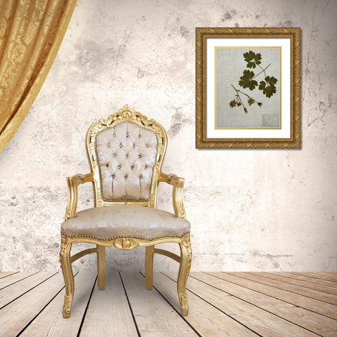 Pressed Leaves on Linen I Gold Ornate Wood Framed Art Print with Double Matting by Vision Studio