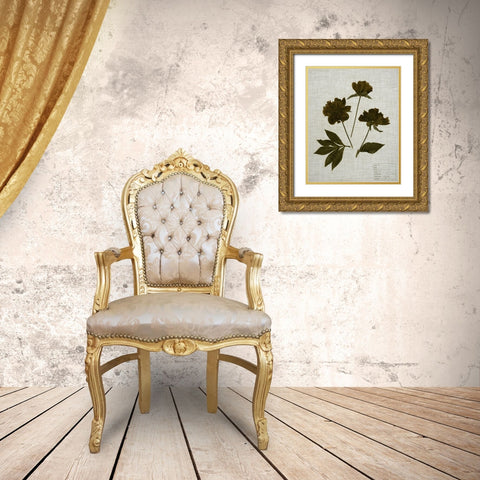 Pressed Leaves on Linen II Gold Ornate Wood Framed Art Print with Double Matting by Vision Studio