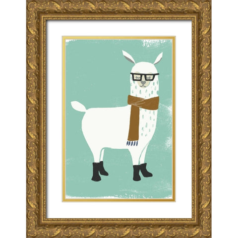 Bundle Up Llama I Gold Ornate Wood Framed Art Print with Double Matting by Vess, June Erica