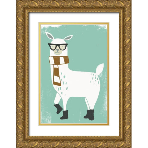 Bundle Up Llama II Gold Ornate Wood Framed Art Print with Double Matting by Vess, June Erica