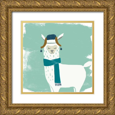 Bundle Up Llama III Gold Ornate Wood Framed Art Print with Double Matting by Vess, June Erica