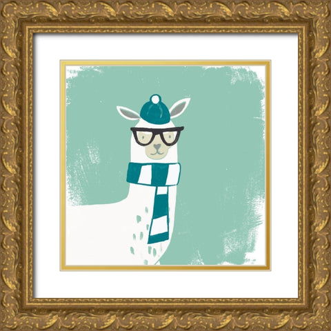 Bundle Up Llama V Gold Ornate Wood Framed Art Print with Double Matting by Vess, June Erica