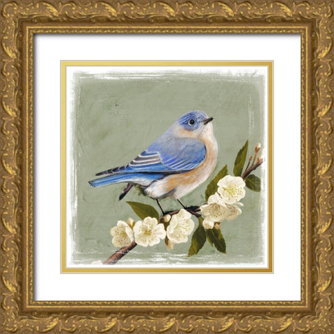 Bluebird Branch I Gold Ornate Wood Framed Art Print with Double Matting by Borges, Victoria