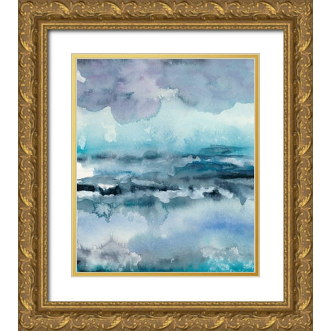 Blue Tide I Gold Ornate Wood Framed Art Print with Double Matting by Zarris, Chariklia