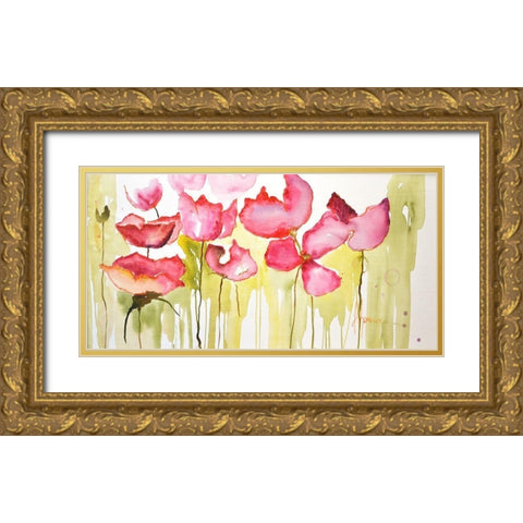 Horizontal Flores I Gold Ornate Wood Framed Art Print with Double Matting by Herrera, Leticia