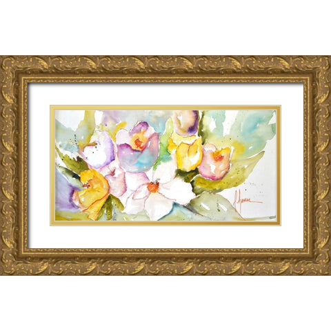 Horizontal Flores IV Gold Ornate Wood Framed Art Print with Double Matting by Herrera, Leticia