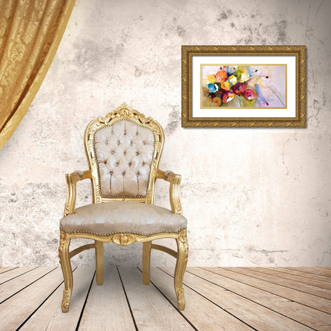Horizontal Flores V Gold Ornate Wood Framed Art Print with Double Matting by Herrera, Leticia