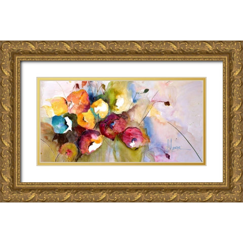 Horizontal Flores V Gold Ornate Wood Framed Art Print with Double Matting by Herrera, Leticia