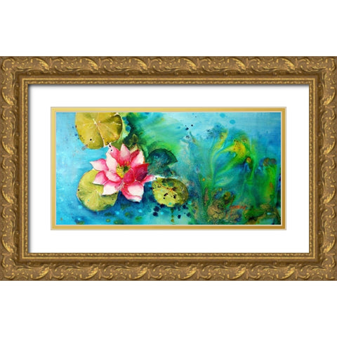 Horizontal Flores VI Gold Ornate Wood Framed Art Print with Double Matting by Herrera, Leticia