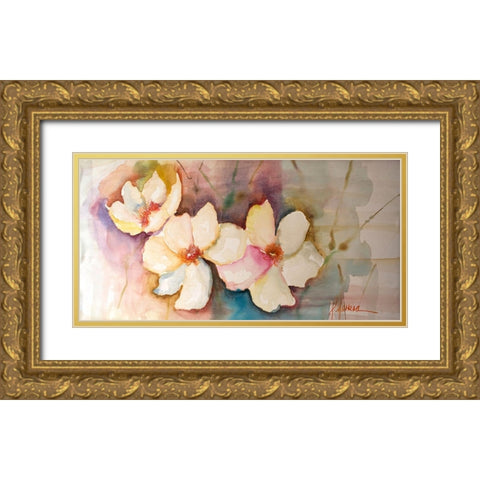 Horizontal Flores VII Gold Ornate Wood Framed Art Print with Double Matting by Herrera, Leticia