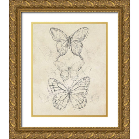 Vintage Butterfly Sketch II Gold Ornate Wood Framed Art Print with Double Matting by Vess, June Erica