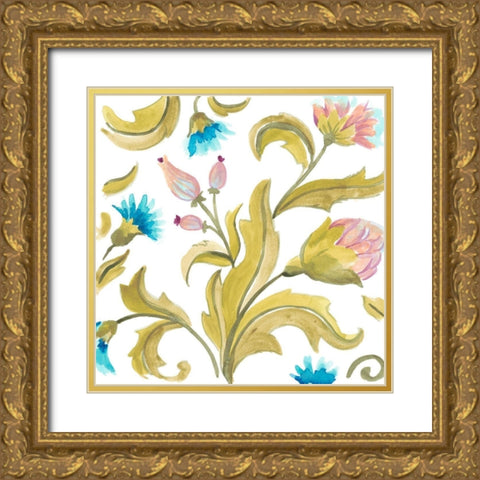Abbey Floral Tiles IX Gold Ornate Wood Framed Art Print with Double Matting by Vess, June Erica